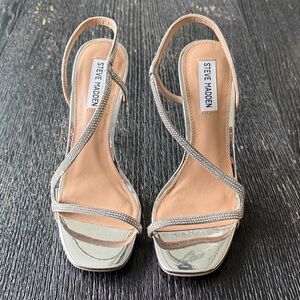 Steve Madden Silver Crystal-Embellished Slingback Heels